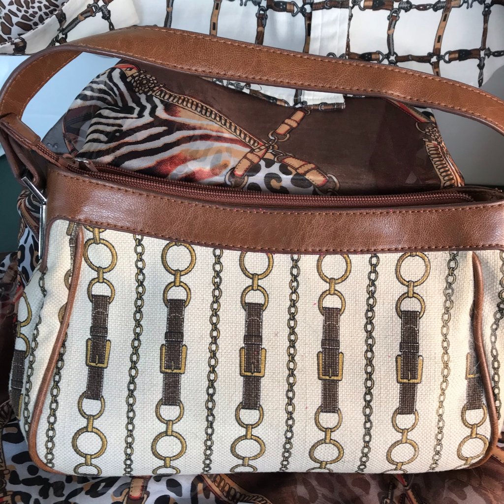 LizCo Beige With Chains Buckles  Belts Bag